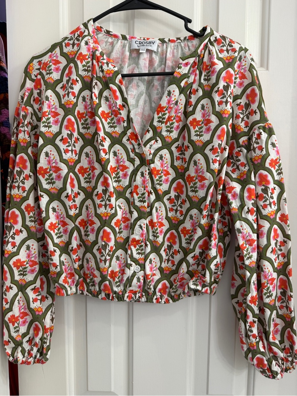 Crosby by Mollie Burch. Floral V-Neck Puff Sleeve Top